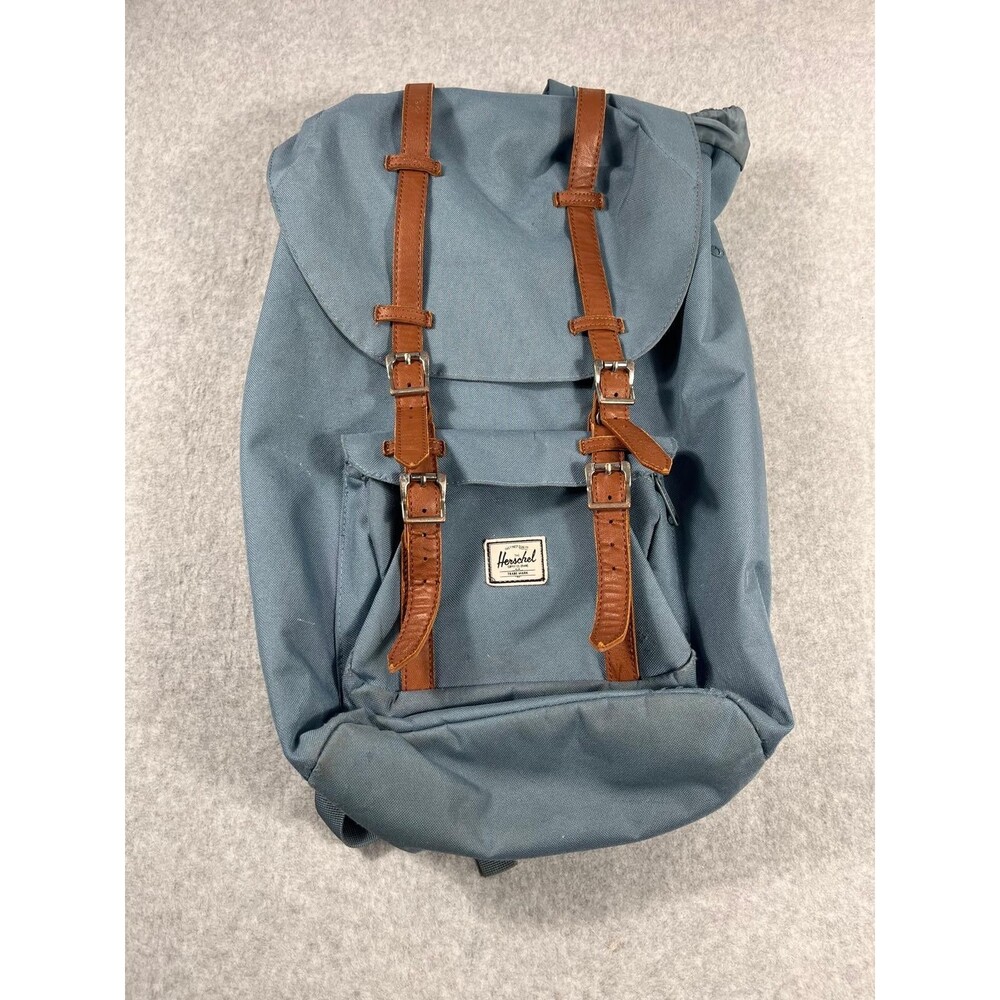 Herschel Supply Co America Backpack Rucksack Blue Faux Leather Straps Laptop